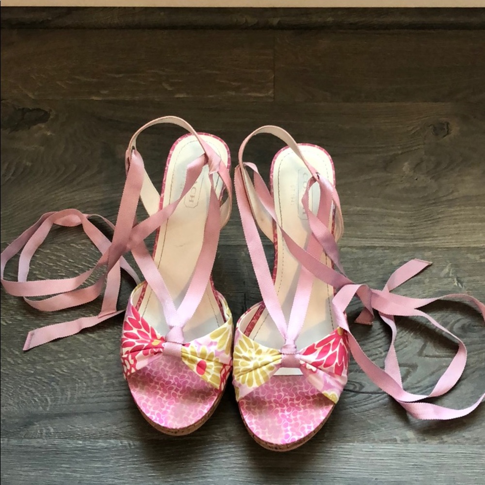 Pink Coach Rachel patchwork wedge sandals size 8.5